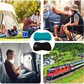 abordables Equipo de Camping-cojín de playa inflable &amp;Almohada de camping: almohada de viaje portátil con tejido polar coral, diseño sin relleno para playa, oficina y hogar - azul verdoso &amp;Limpieza de puntos negros, solo asientos