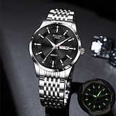 preiswerte Quarz-Uhren-Die neue Edelstahlband große Ziffernblatt modische Herren Business Uhr mit IPX7 Wasserbeständigkeit leuchtendem Kalender und Tagesanzeige Freizeit Quarz Uhr einfache und vielseitige Herren Sport