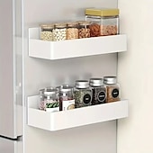cheap Kitchen Storage-2pcs Large Magnetic Storage Baskets, No Drilling or Adhesive, Removable Multi-Purpose Racks for Fridge, Microwave, Washer Side, Magnetic Spice Organizer for Kitchen