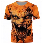 voordelige schedel &amp; botten-Halloween Voor heren 3D Print Pompoen 3D T-shirt Korte mouw T-shirt 3D-afdrukken Strakke ronde hals Ronde hals Overhemd overdreven Ontwerper Verschrikking Feest Straat Casual Oranje 3 Oranje Oranje 2