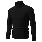 billiga tröja för män-Herr Pullover tröja Stickad tröja Ribbad Sticka Vanliga toppar Stickat Slät Polokrage Mode Grundläggande Semester Dagliga kläder Kläder Höst Vinter Vin Svart S M L