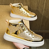 abordables Botines-Hombre Botas Zapatos de Paseo Casual Cuero PU Cómodo Antideslizante Transpirable Botines / Hasta el Tobillo Cordones Plateado Dorado Verano Primavera