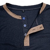 Недорогие Повседневная футболка Хенли-Муж. Футболка Рубашка Хенли Вафельная трикотажная футболка Рубашка с длинным рукавом Длинный рукав Контрастных цветов Один цвет Мода Оригинальный рисунок Классический Пэчворк Хенли