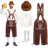 voordelige Heren-Oktoberfest Lederhosen Hemd Alpine Hoed Bavarian Duits Weiden Voor heren Carnaval Feest Bierfestival Doek in traditionele stijl Blouse Short Outfits