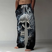 رخيصةأون السراويل الرجالية المطبوعة عارضة-بنطلونات بتصميم جمجمة للرجال بنطلونات فضفاضة بنطلونات عادية بخصر متوسط أسلوب غوتيك مظلم عطلة ملابس شارع بنطلونات برباط مطاطي مع جيوب صيفية ربيعية بطباعة ثلاثية الأبعاد باللون الأسود