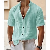 economico Camicie di lino-Per uomo Camicia Camicia di lino Camicia casual Camicia con Bottoni Camicia di cotone Semplice Vacanza Streetwear Nero Bianco Verde chiaro Rosa Manica Corta Collo ripiegato Estate Abbigliamento