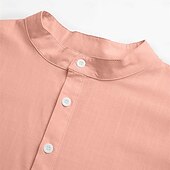 preiswerte Urlaub-Herren Hemd Leinenhemd Stehkragenhemd Popover-Hemd Sommerhemd Strandbekleidung Einfach Urlaub Lässig Schwarz Weiß Gelb Rosa Kurzarm Stehkragen Sommer Bekleidung