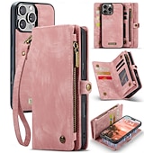 Недорогие Чехлы для iPhone-телефон Кейс для Назначение iPhone 16 15 14 Pro Max Plus iPhone 16e iPhone 13 iPhone 12 Mini Кошелек для карт Съемный Молния с ремешком на запястье ТПУ Кожа PU