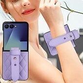 cheap Samsung Cases-Phone Case For Samsung Galaxy Z Flip 7 Z Flip 6 Z Flip 5 Z Flip 4 Z Flip 3 Back Cover with Wrist Strap Shockproof Retro TPU PU Leather