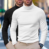 abordables t-shirts de base-T-shirt à manches longues pour homme, 2 pièces, col roulé, manches longues, blanc, noir, col pile, automne, hiver, printemps, automne, couleur unie, uni, quotidien, décontracté, style urbain, 2