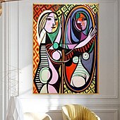 levne Reprodukce slavných obrazů-Pablo Picasso Slavný obraz Dívka před zrcadlem Plátno Umělecký obraz Plakát Dekorativní obrázek pro domácí nástěnnou dekoraci
