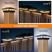 economico Luci paesaggistiche-Fari a colonna solari con luce calda e bianca integrati, luci a colonna 4x4 per esterni, impermeabili, per giardino, terrazza, recinzione decorativa, 1 pz.