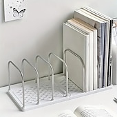 זול אחסון וארגון-מדף ספרים שולחני מנירוסטה ופוליפרופילן עם בסיס מונע החלקה, מחיצות מתכווננות, תומכי ספרים אנכיים קומפקטיים, מארגן שולחן משרדי מודרני מינימליסטי לדואר, אחסון קבצים, מדף לימוד במעונות סטודנטים