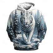 abordables Estampado animal-Hombre Tigre 3D Sudadera Casual Manga Larga Cuello Barco Azul Piscina Cuello redondo 3D Gráfico Todas las Temporadas Diseñador