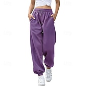 economico pantaloni cargo da donna-Per donna Pantaloni Cargo Pantaloni Eleganti Streetwear Casual Lunghezza intera Naturale Semplice Tasca Design con Coulisse Elastica Comodo All&#039;aperto Streetwear Ferie Grigio scuro Aalbicocca Marrone