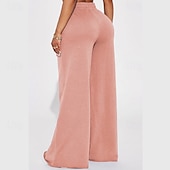 abordables pierna ancha y cintura alta-Mujer Perneras anchas Chinos Casual Medio corto Cintura Media Plano Perneras anchas Cintura elástica Confortable Transpirabilidad Deporte Casual Diario Negro Amarillo Rosa Vino Primavera Otoño Holgado