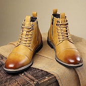 abordables Bottines-Bottines à lacets vintage pour homme – bottines à bout droit avec coutures classiques pour le travail, le week-end et l&#039;automne