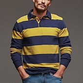 economico Polo da rugby da uomo-Per uomo Strisce orizzontali Polo da rugby Manica Lunga Magliette polo Camicie con Colletto Abbigliamento Sportivo Casual Scuola All&#039;aperto Athleisure Stampa 3D Primavera Autunno Inverno Giallo