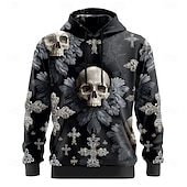abordables Gótico &amp; Calavera-Halloween Hombre Cráneos Sudaderas Sudadera Abrigos Sudadera con capucha Cuello Barco Punk Impresión 3D Discoteca Ropa de calle Negro Azul Piscina Correa 3D Otoño Invierno Diseñador