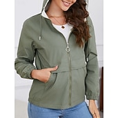 billiga Trenchcoats-Dam Trenchcoat Hoodiejacka Bekväm Andningsfunktion Dragkedja Ficka Ledigt Slät Semester Gata Dagliga kläder Utekväll Dragkedja Normal Luvtröja Normal Långärmad Ytterkläder Svart Gul Vin Vår Höst