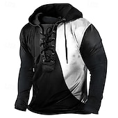cheap Vintage T shirts-Men&#039;s T Shirt Tee Tee Top Long Sleeve Shirt Long Sleeve Hooded Spring Fall Color Block Vintage Designer Basic Lace up Vacation Street Going out Black Red Blue Top Tee for Men