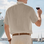 economico Vacanza-Per uomo Camicia Camicia di lino Camicia popover Camicia casual Camicia di cotone Semplice Vacanza Streetwear Nero Bianco Cachi Azzurro Manica Corta Colletto alla coreana Estate Abbigliamento