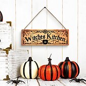 お買い得  ハロウィンの吊るし飾りとテーブルトップ装飾-ハロウィーンの木製吊り下げ看板、屋内と屋外のハロウィーンパーティーの装飾のための不気味な雰囲気の壁とドアの装飾