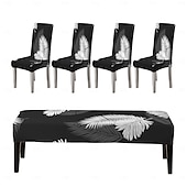 preiswerte Sofabezug-Bedruckte Stuhlhussen und Bankhussen-Sets für Esszimmerstühle, bestehend aus 5 Stück, 4 Stuhlhussen und 1 Bankhusse