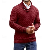 abordables Pull col rond-Homme Pull Torsadé Tricoter Hauts Réguliers Tricoté Coupe ajustée Uni Col montant Tricots Contemporain Occasionnel Tenue quotidienne Vêtement Tenue Automne Noir Rouge Bordeaux M L XL