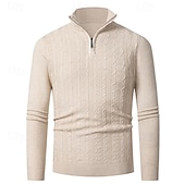 cheap Men's Pullover Sweater-Men's Pullover Sweater Jumper Quarter Zip Sweaters Knit Sweater Cable Knit Regular Tops Knitted Plain Quarter Zip Fashion Casual Vacation Daily Wear Clothing Apparel Fall Winter Black Navy Blue S M L