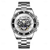 abordables Montres à quartz-OLEVS Hommes Montre à quartz Créatif Mode Décontracté Montre-bracelet Remontage automatique Phase de Lune Lumineux IMPERMÉABLE Acier Suivre