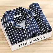 cheap Men&#039;s Pajamas-Men&#039;s Sleepwear Pajama Set Pajama Top and Pant 1 set Stripe Fashion Stylish Classic Home Daily Bed Polyester Comfort Soft Breathable Lapel Long Sleeve Shirt Pant Elastic Waist Buttons Spring Fall