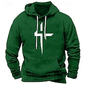 お買い得  男性用3Dパーカー-男性用 パーカー ブラック ホワイト ルビーレッド ブルー ブラウン フード付き 十字架 ポケット プリント スポーツ 日常 祝日 ポリエステル ストリートファッション ベーシック カジュアル 春 秋 衣類 パーカー トレーナー