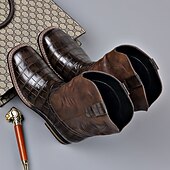 levne Cowboy &amp; Western Boots-Pánské hnědé westernové boty s krokodýlím potiskem a umělou kůží – exotická kovbojská obuv pro ležérní příležitosti a venkovské příležitosti