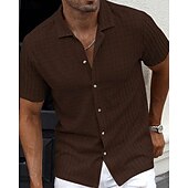 economico camicia da uomo con bottoni-Per uomo Camicia Camicia Estiva Camicia casual Camicia da Spiaggia Camicia con Bottoni Marrone Scuro Nero Bianco Verde chiaro Blu Manica Corta Semplice Bavero Vacanza Camicia hawaiana Abbigliamento