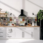 abordables Pegatinas de pared-24 pegatinas de azulejos de estilo marroquí, calcomanías de pared de PVC con película de cristal engrosada, impermeables &amp;Decoración de pared de azulejos retro extraíbles y a prueba de aceite para