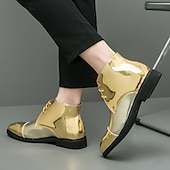 cheap Dress Boots-Men&#039;s Shiny Gold Lace-Up Ankle Boots – Fashion Statement Dress Boots for Stage Shows, Prom Nights &amp; Festivals