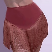 abordables Jupes Latines-Jupe à franges pour danse latine de salon pour femme – Jupe-pantalon d&#039;entraînement taille haute pour cha-cha, rumba, three-step &amp;spectacles de danse carrée