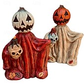 economico Decorazioni Appese e da Tavolo per Halloween-Statuetta in resina raffigurante una zucca di Halloween, decorazione da tavolo a forma di strega con mantello, decorazione spettrale per la casa, per ingresso, mensola, scaffale, esposizione interna