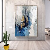 お買い得  油絵-キャンバスに金箔を施した手作りの大型抽象油絵。モダンな額縁なしの絵画。家の装飾に最適な壁アート画像。