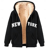 baratos Moletom com capuz de lã-Homens Full Zip Hoodie Moletom com zíper Casaco de lã Moletom de lã Adamascado Preto Vinho Vermelho Azul Com Capuz Tecido Letra Estampas Abstratas Zíper Bolsos Desportos e Ar livre Casual Diário
