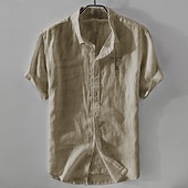 economico Casual da lavoro-Per uomo Camicia di lino Camicia casual Camicia in cotone e lino Camicia con Bottoni Motivo Vacanza Streetwear Bianco Blu marino scuro Azzurro cielo Cachi Manica Corta Bavero Estate Abbigliamento