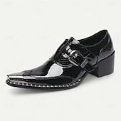 cheap Elemental Dress Shoes-Men's Black Glossy Monk Strap Shoes - Premium Cowhide Double Buckle Formal Shoes for Special Occasions and Fashion-Forward Events