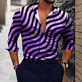 economico Geometrica-Per uomo A righe Motivo Geometrico Camicia Camicia con Bottoni Manica Lunga Festa Designer Casual Vacanza Quotidiano Ferie Colletto Colletto a Camicia Nero Giallo Rosso Viola