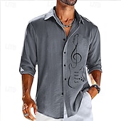 preiswerte Musik und Gitarren-Herren Boardmasters Gitarre Hemd Knopfhemd Langarm Mode Streetwear Designer Outdoor Lässig Täglich Sommer Frühling Herbst Umlegekragen Druck Blau Grün Grau