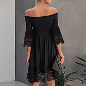 preiswerte Einfaches Kleid-Damen Minikleid Freizeitkleid Sommerkleid Mode Modern Täglich Strand Wochenende Normale Passform Einfach Langarm Schulterfrei Schwarz Sommer