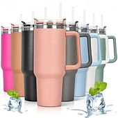 baratos Utensílios &amp; Aparelhos de Cozinha-copo de canudo de aço inoxidável reutilizável, garrafa térmica com isolamento a vácuo de parede dupla de 40 onças com alça e canudo, copo térmico de qualidade alimentar para bebidas quentes e frias