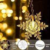 abordables Éclairages d&#039;extérieur-Rideau lumineux flocon de neige glaçon 4 m 90 LED avec alimentation USB et 18 flocons de neige acryliques, 8 modes, télécommande, décoration de Noël, 1 x
