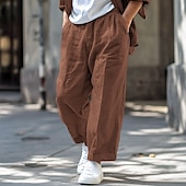 economico retrò-Per uomo Pantaloni di Lino Pantaloni Pantaloni Estivi Elastico in vita Gamba Dritta Semplice Comodità Traspirante Lunghezza intera Casuale Quotidiano Ferie Vacanza Moda Marrone Verde Inelastico