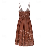 preiswerte Ausgefallene Kleider-Damen Minikleid Sommerkleid Unterkleid Druckkleid Westernkleid Mode Klassisch Urlaub Täglich Wochenende Normale Passform Blume Ärmellos Spaghettiträger Braun Sommer